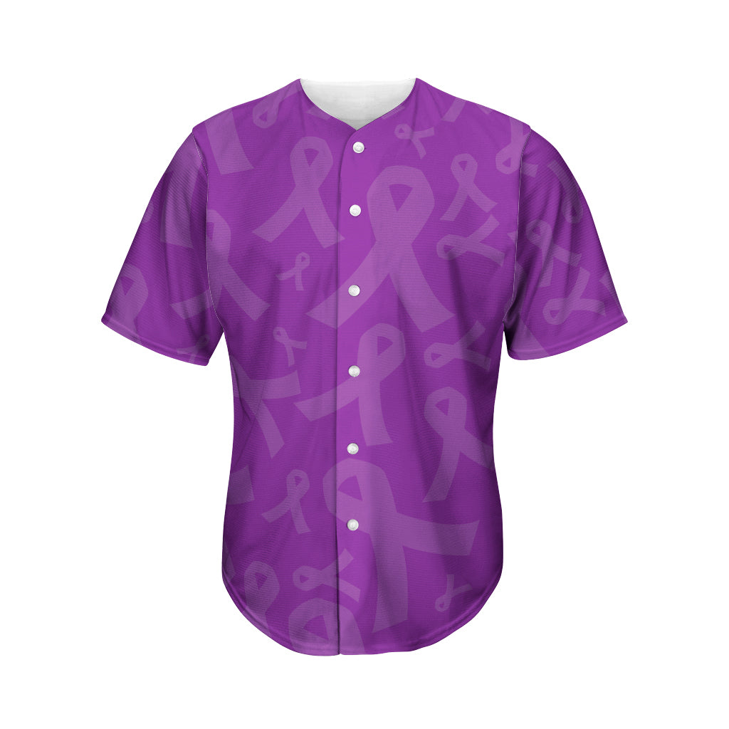 Purple Cancer Awareness Ribbon Print Men's Baseball Jersey