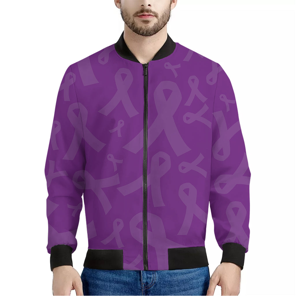 Purple Cancer Awareness Ribbon Print Men's Bomber Jacket