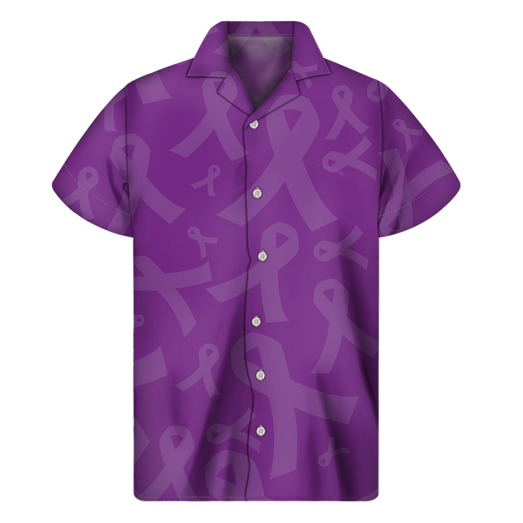 Purple Cancer Awareness Ribbon Print Men's Short Sleeve Shirt