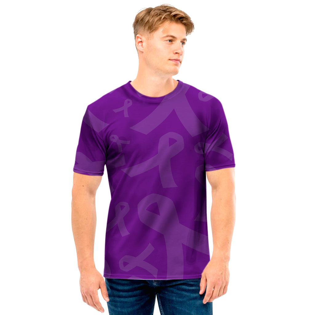 Purple Cancer Awareness Ribbon Print Men's T-Shirt