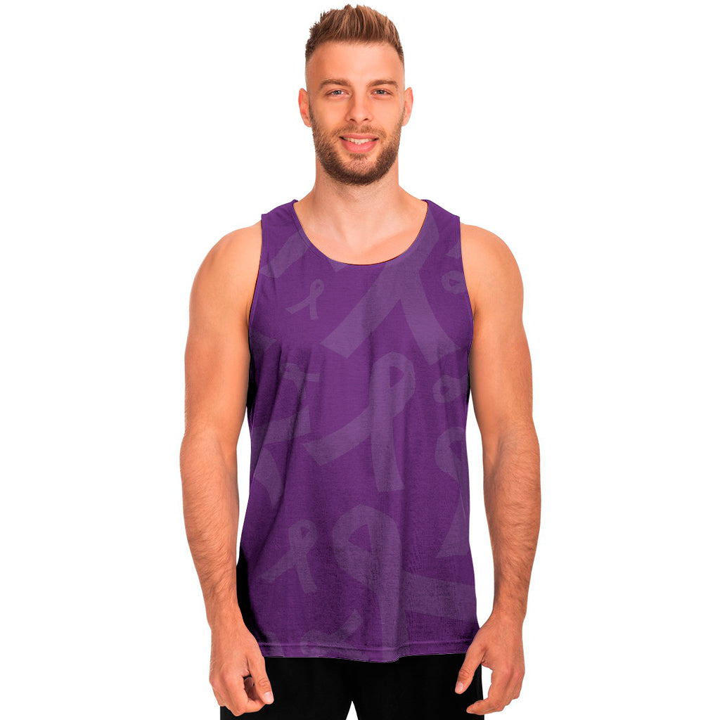 Purple Cancer Awareness Ribbon Print Men's Tank Top