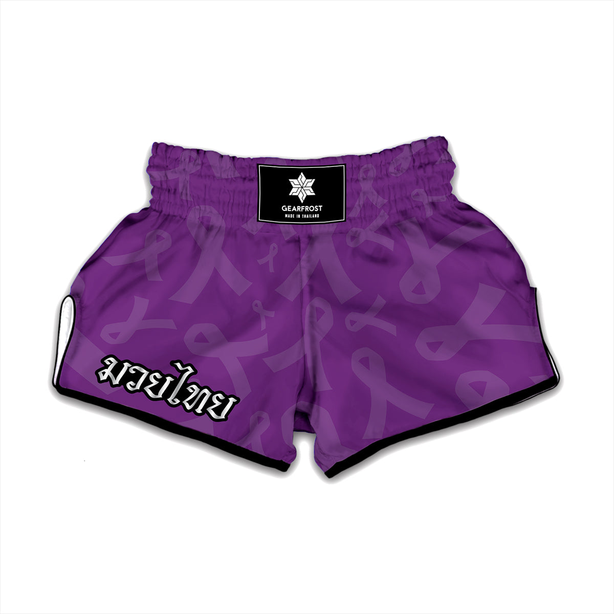 Purple Cancer Awareness Ribbon Print Muay Thai Boxing Shorts