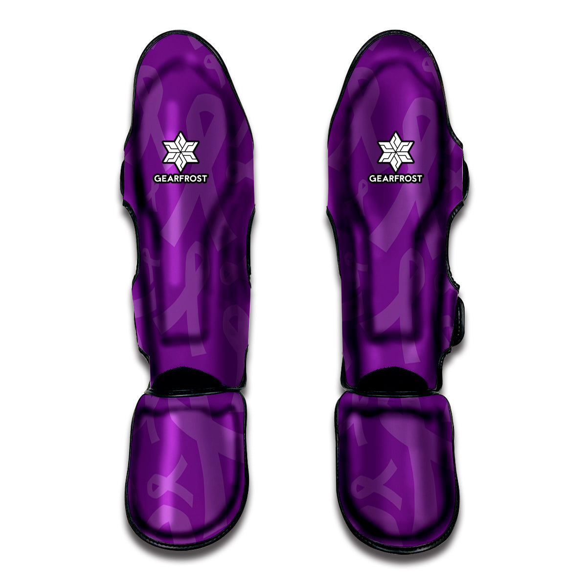 Purple Cancer Awareness Ribbon Print Muay Thai Shin Guards