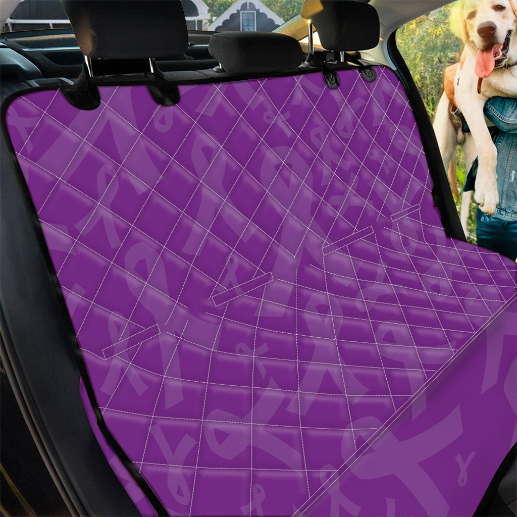 Purple Cancer Awareness Ribbon Print Pet Car Back Seat Cover