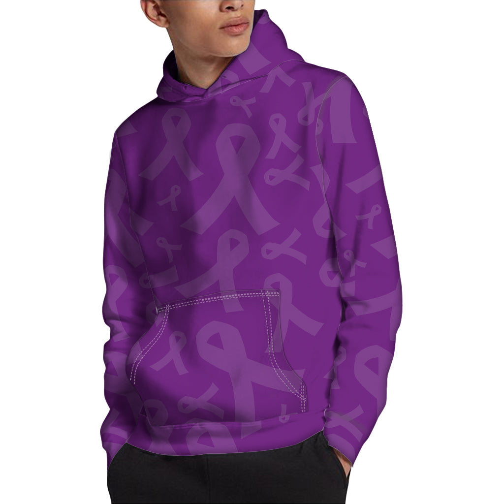 Purple Cancer Awareness Ribbon Print Pullover Hoodie