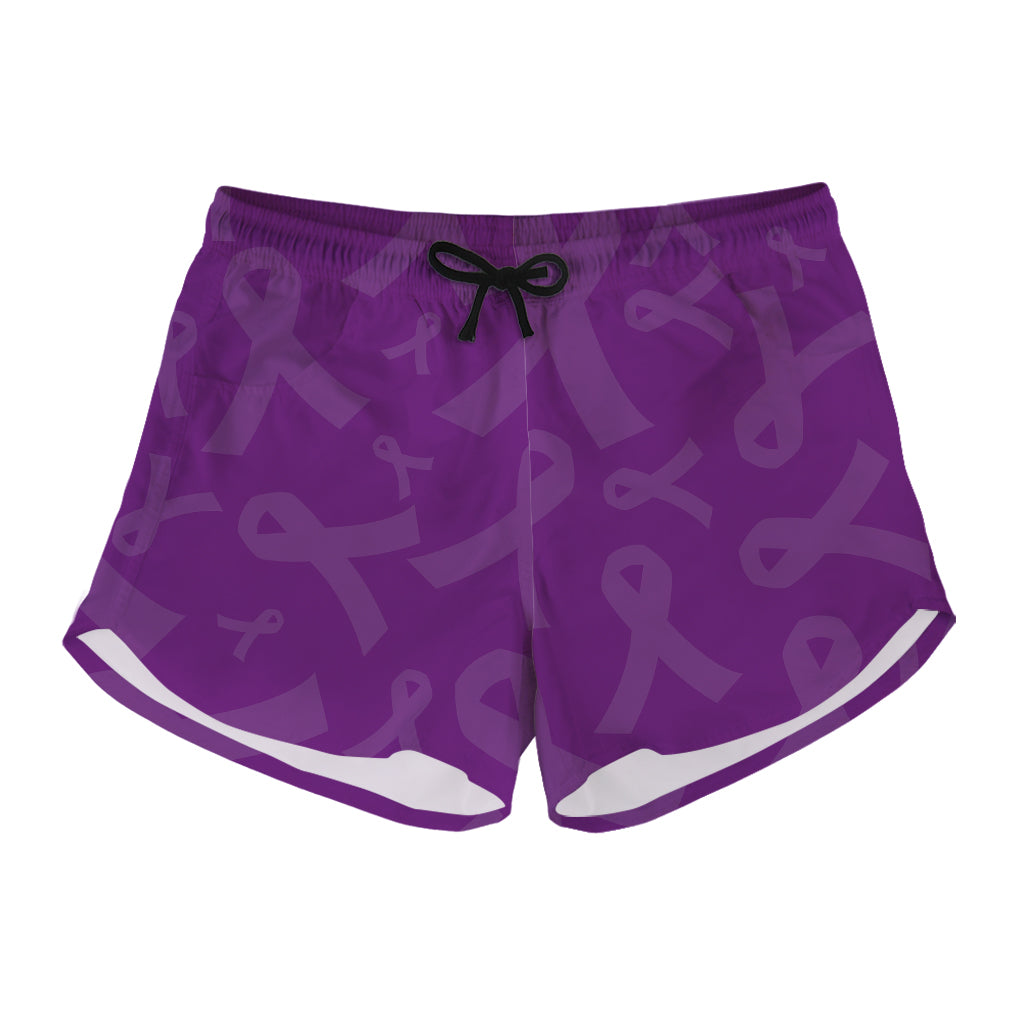 Purple Cancer Awareness Ribbon Print Women's Shorts