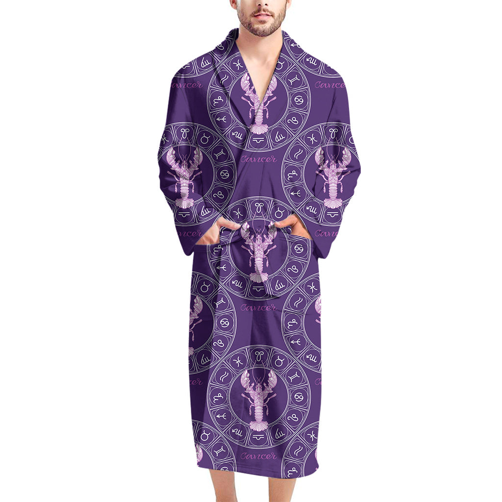 Purple Cancer Zodiac Pattern Print Men's Bathrobe