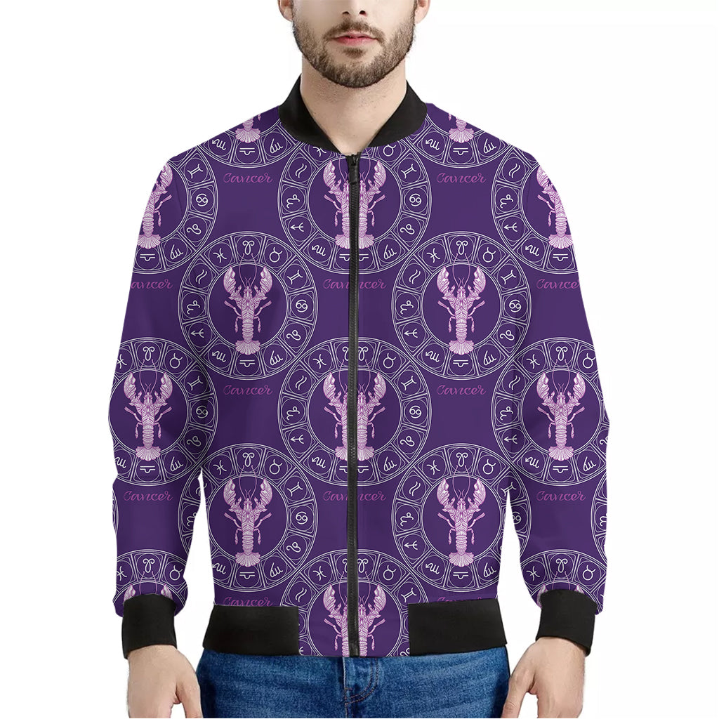 Purple Cancer Zodiac Pattern Print Men's Bomber Jacket