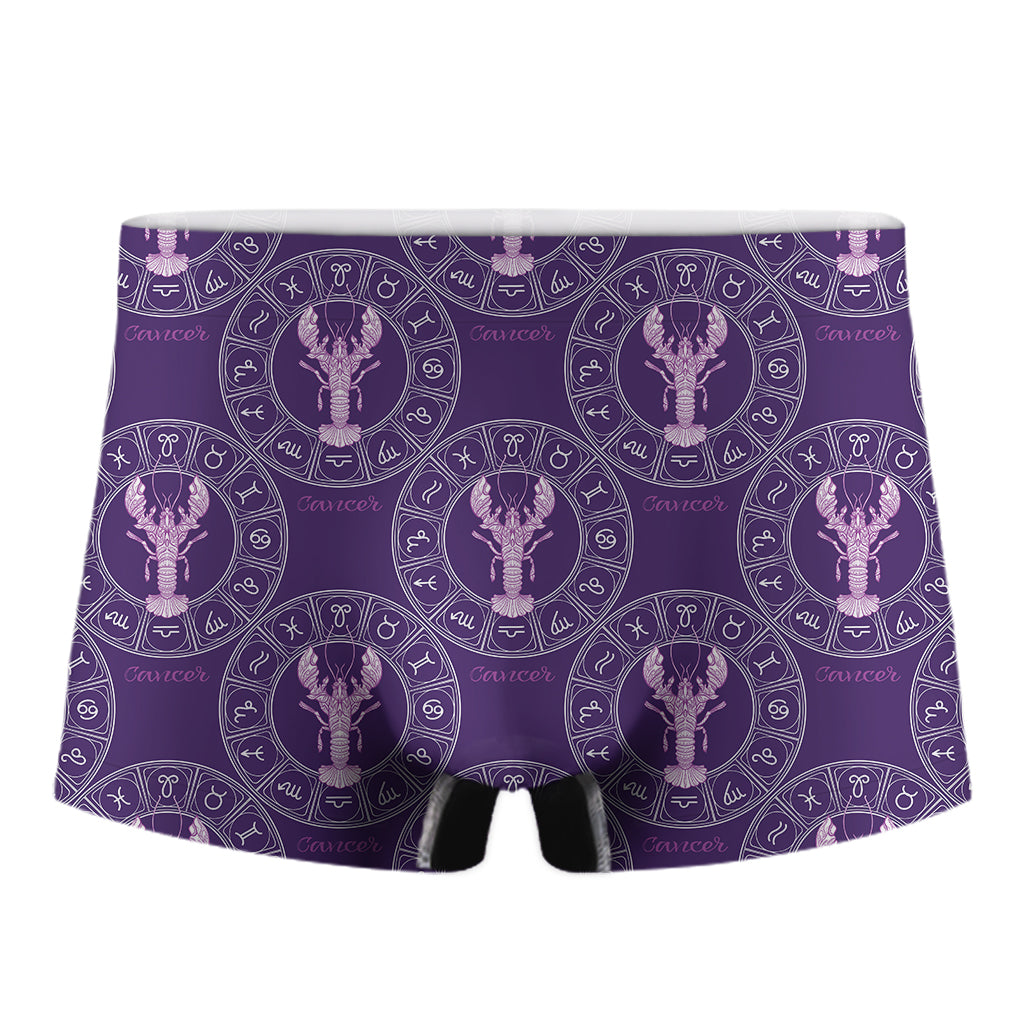 Purple Cancer Zodiac Pattern Print Men's Boxer Briefs