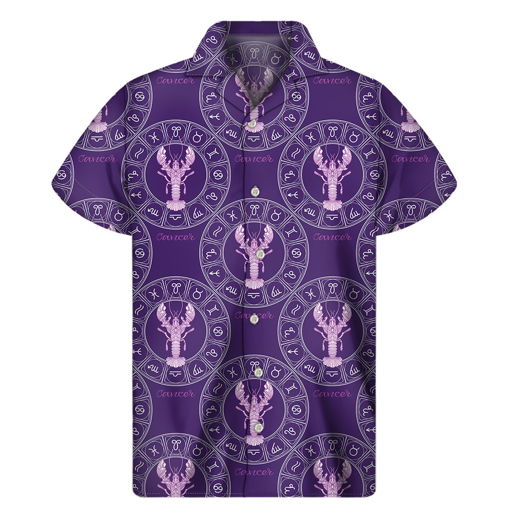 Purple Cancer Zodiac Pattern Print Men's Short Sleeve Shirt