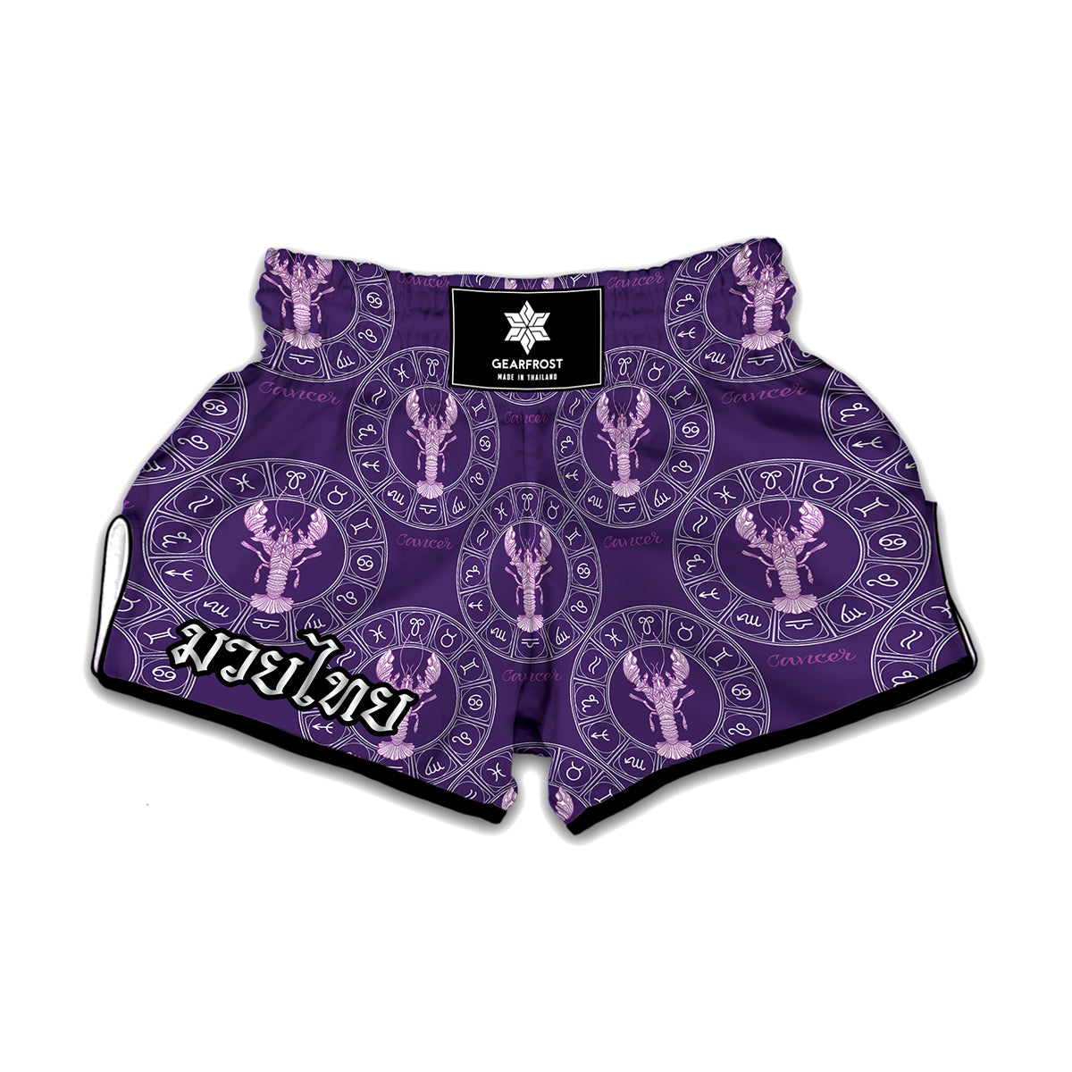 Purple Cancer Zodiac Pattern Print Muay Thai Boxing Shorts