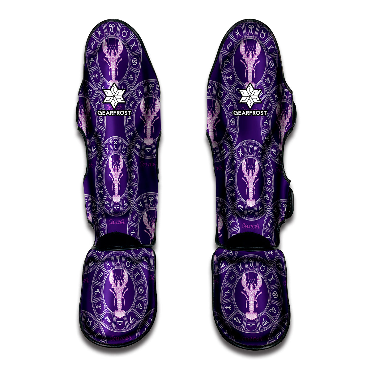 Purple Cancer Zodiac Pattern Print Muay Thai Shin Guards