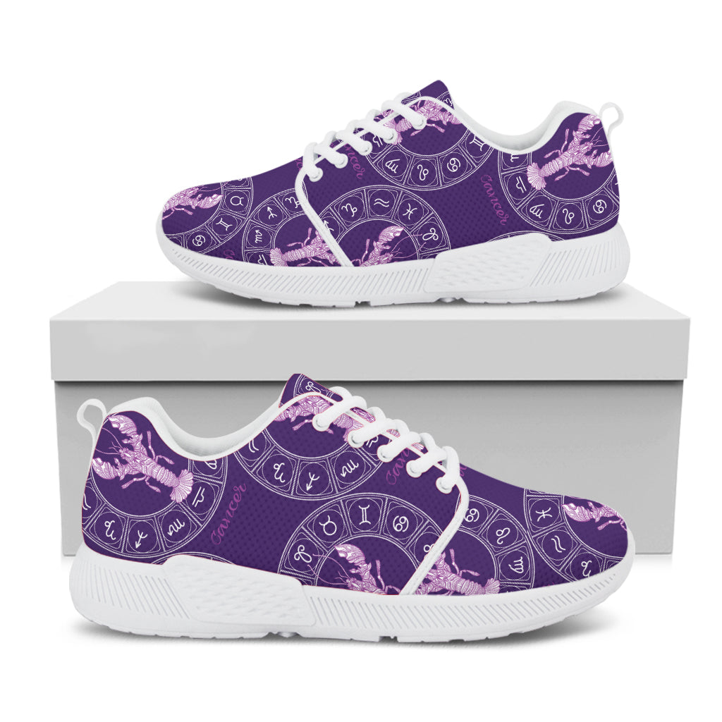 Purple Cancer Zodiac Pattern Print White Athletic Shoes