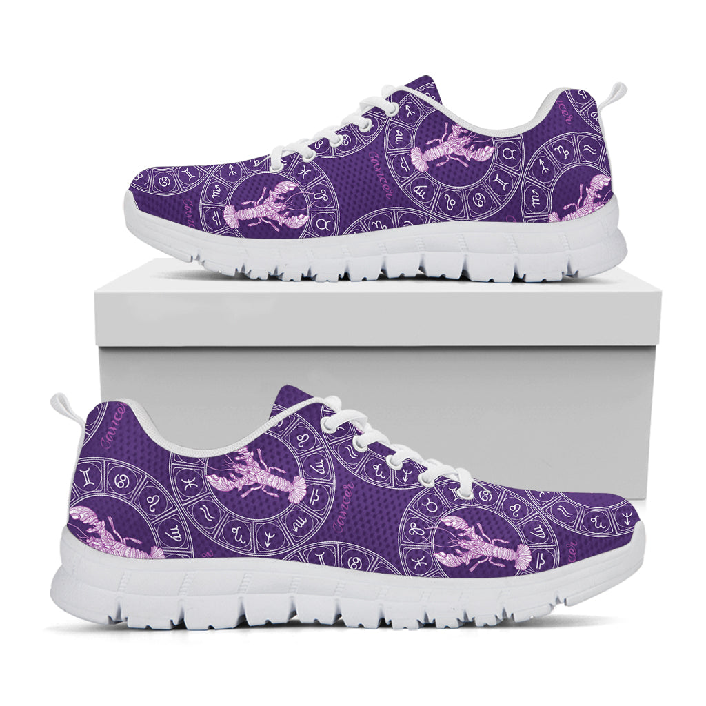 Purple Cancer Zodiac Pattern Print White Sneakers