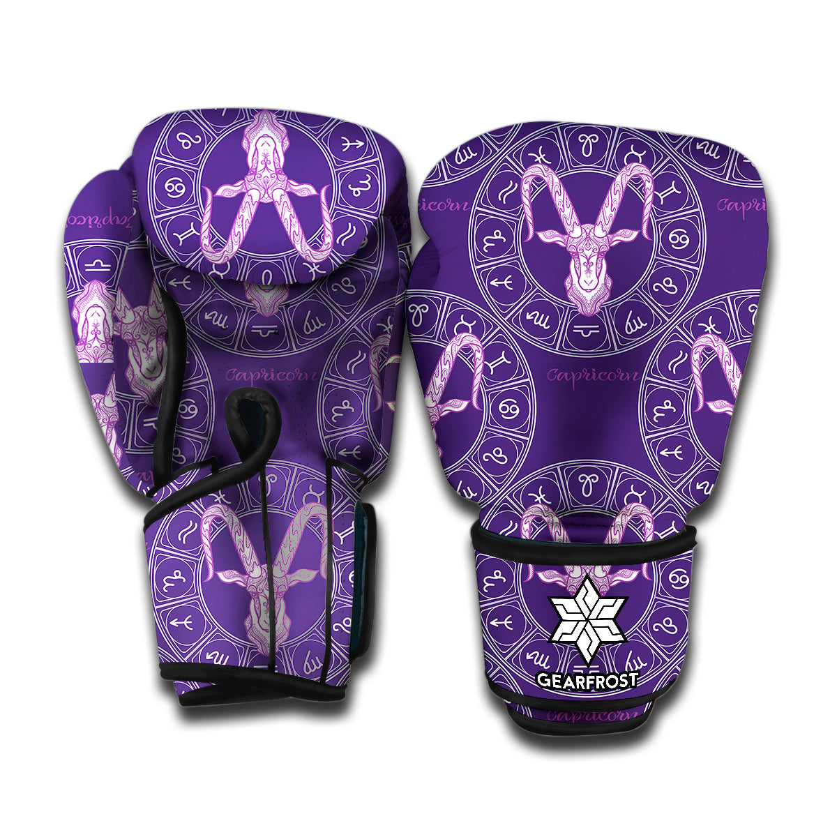 Purple Capricorn Zodiac Pattern Print Boxing Gloves