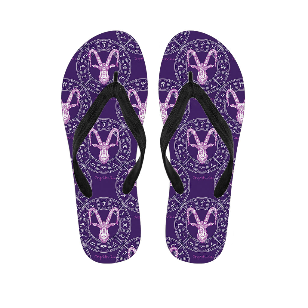 Purple Capricorn Zodiac Pattern Print Flip Flops