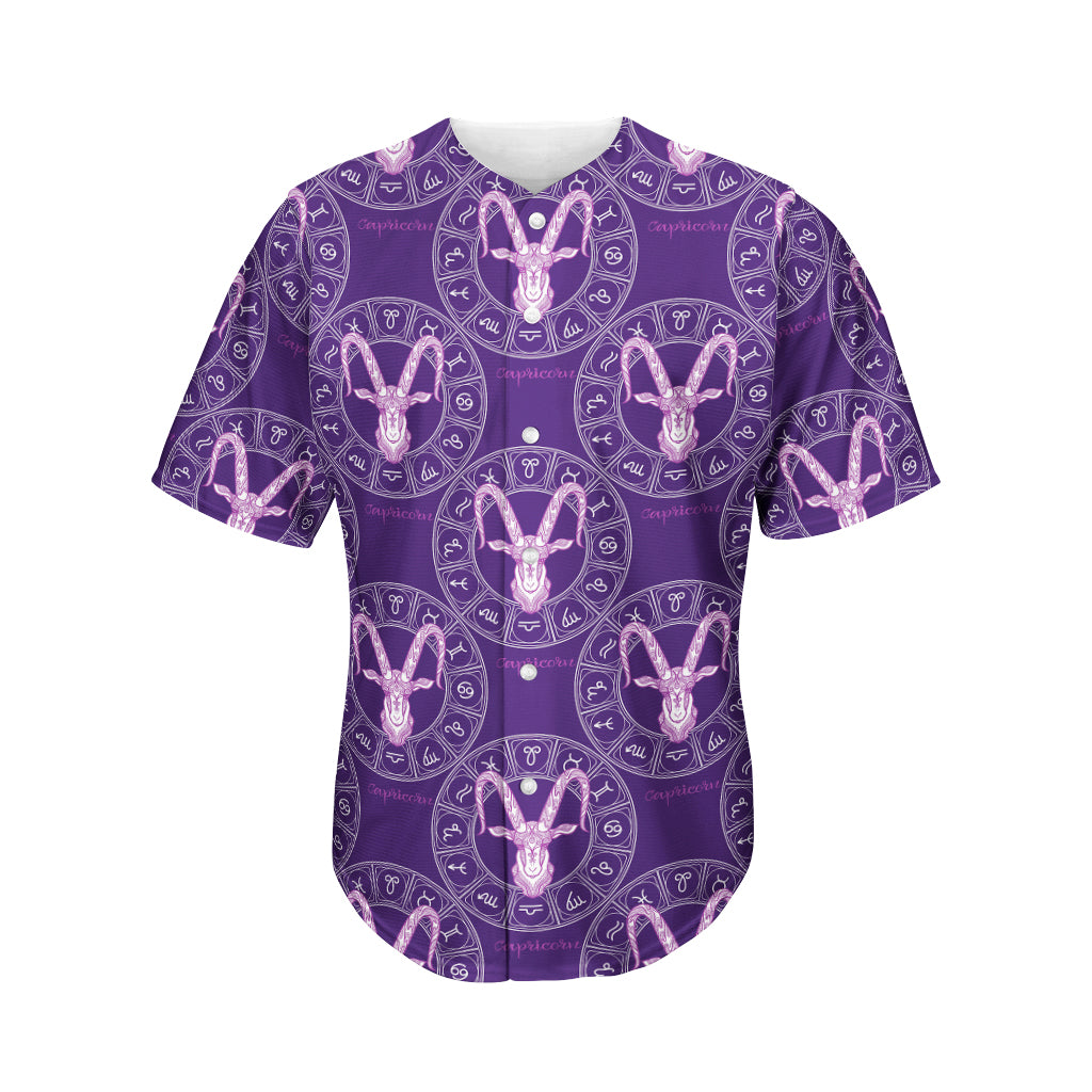 Purple Capricorn Zodiac Pattern Print Men's Baseball Jersey