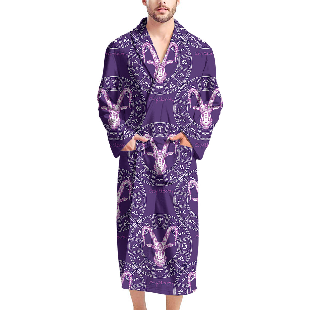 Purple Capricorn Zodiac Pattern Print Men's Bathrobe