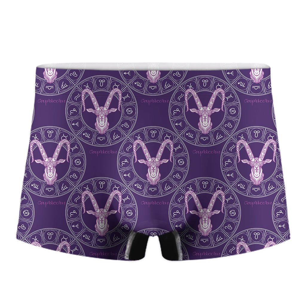 Purple Capricorn Zodiac Pattern Print Men's Boxer Briefs