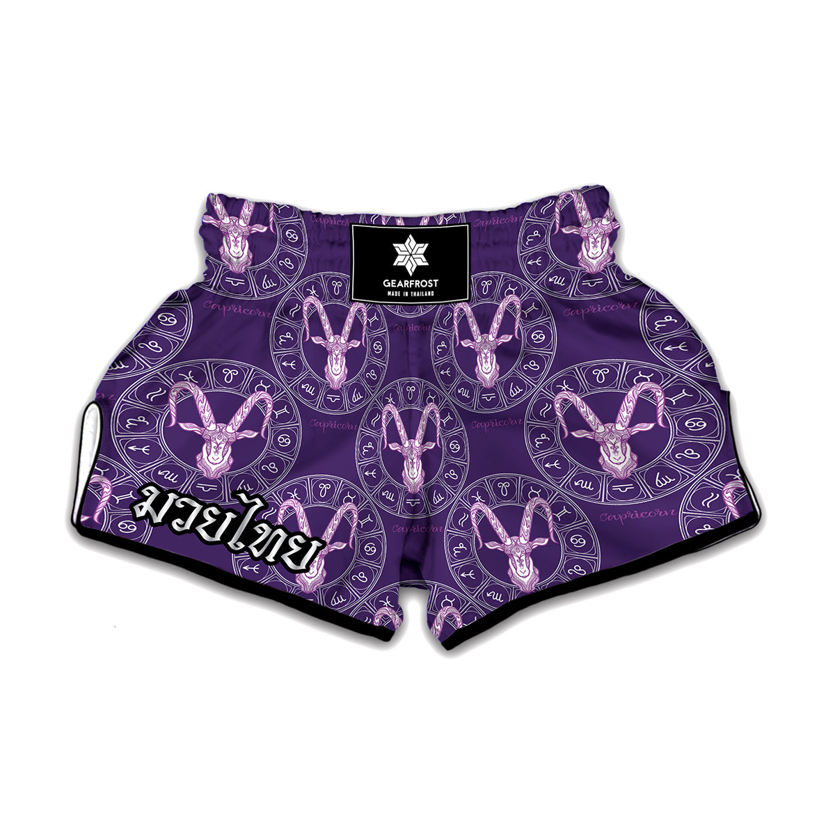 Purple Capricorn Zodiac Pattern Print Muay Thai Boxing Shorts