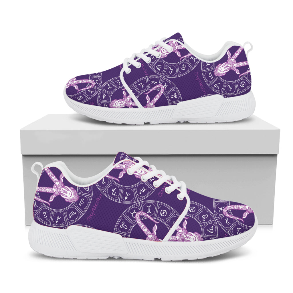 Purple Capricorn Zodiac Pattern Print White Athletic Shoes