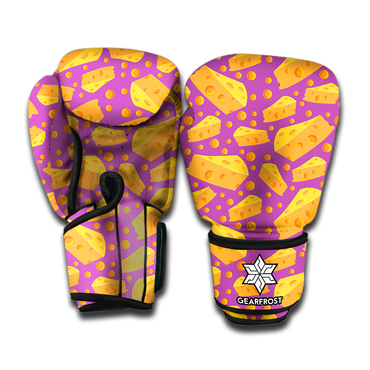 Purple Cheese And Holes Pattern Print Boxing Gloves