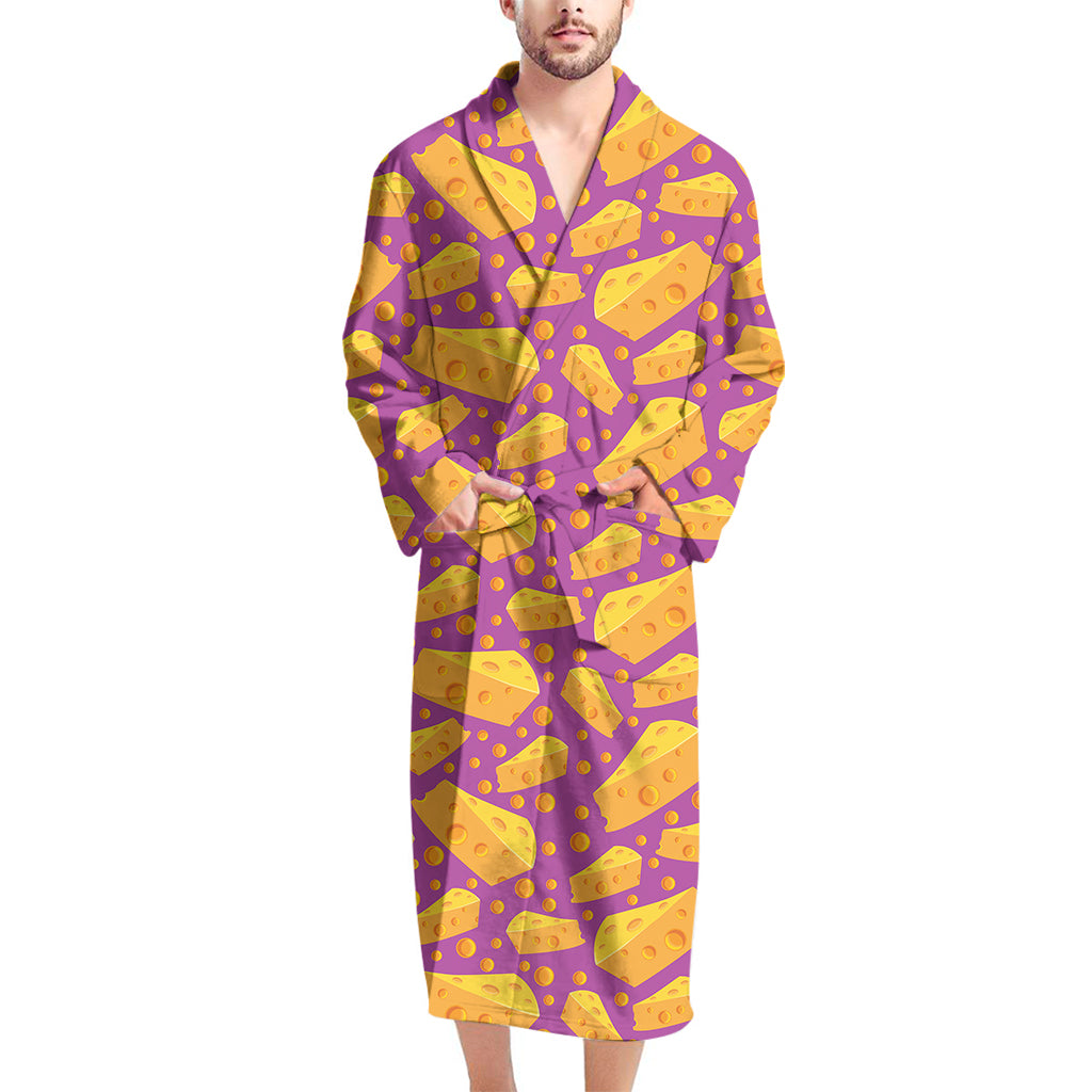 Purple Cheese And Holes Pattern Print Men's Bathrobe