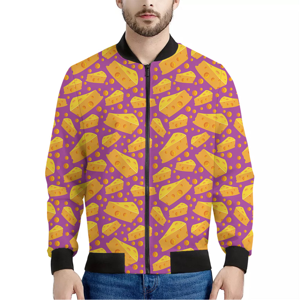 Purple Cheese And Holes Pattern Print Men's Bomber Jacket