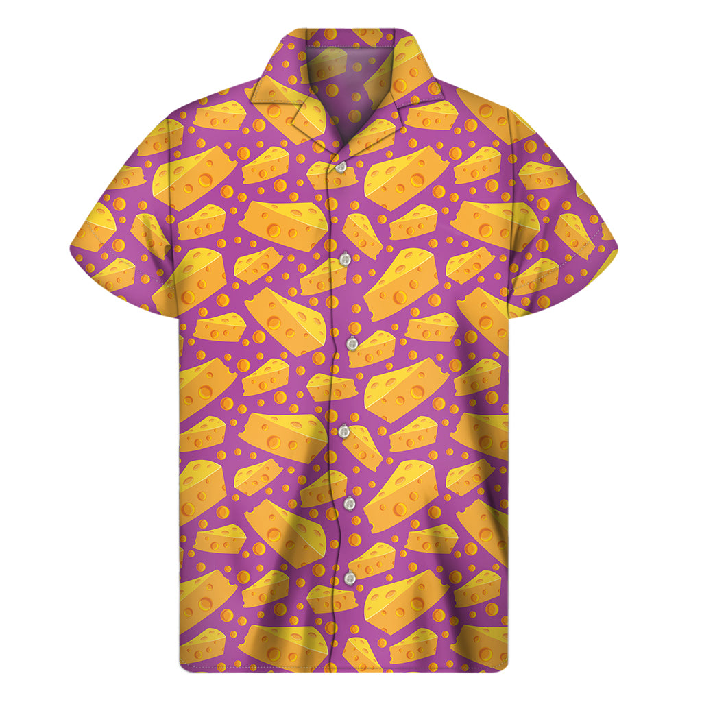 Purple Cheese And Holes Pattern Print Men's Short Sleeve Shirt