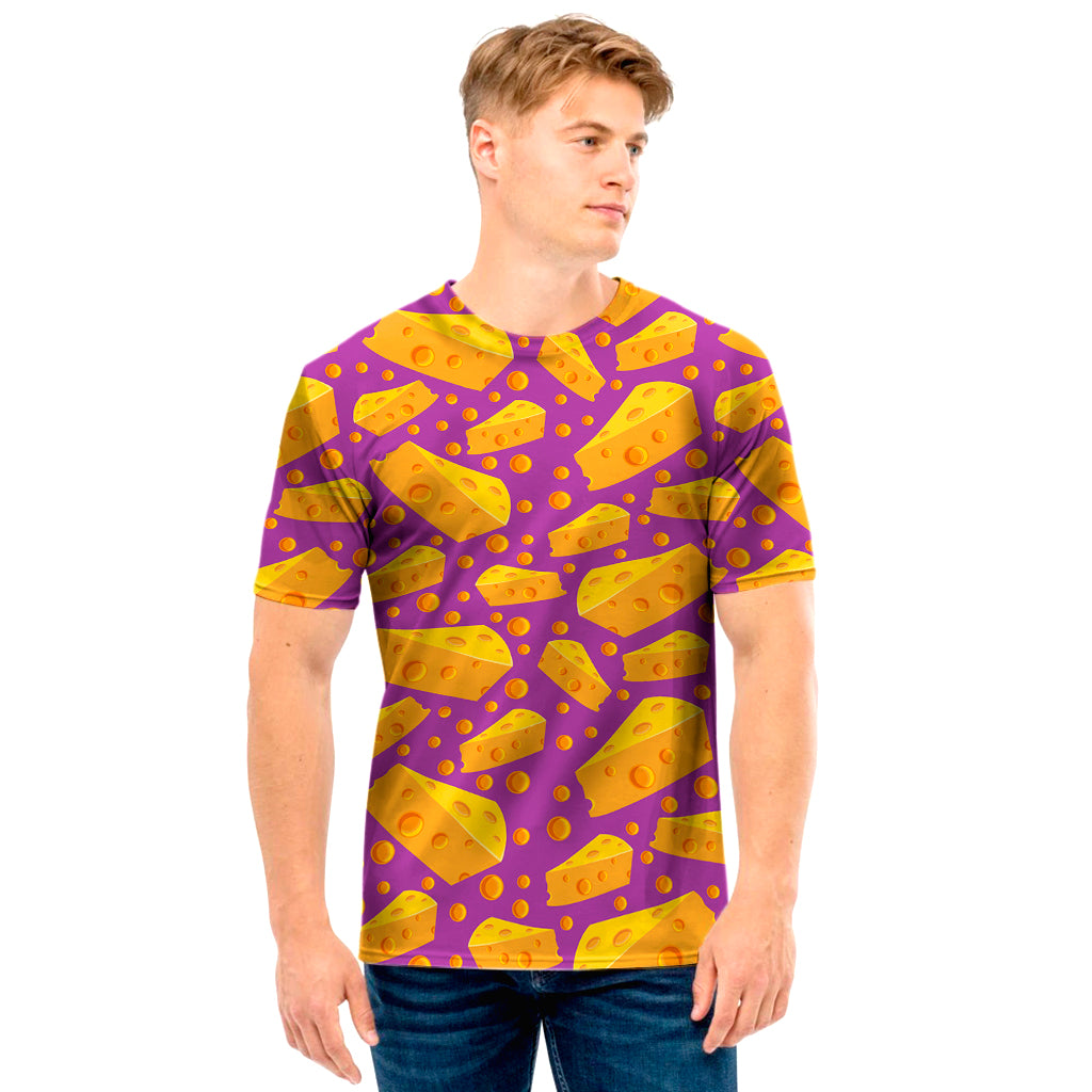 Purple Cheese And Holes Pattern Print Men's T-Shirt