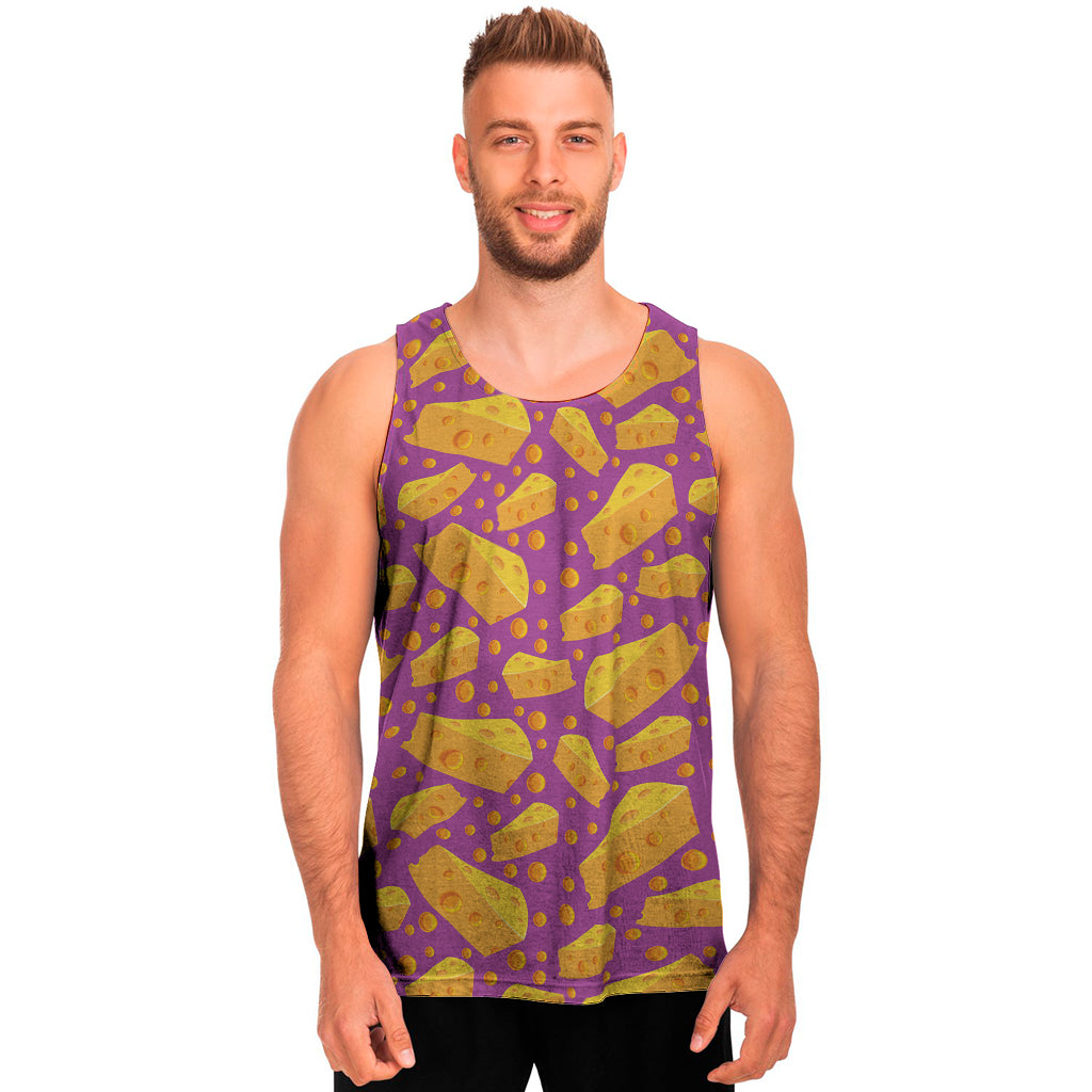 Purple Cheese And Holes Pattern Print Men's Tank Top