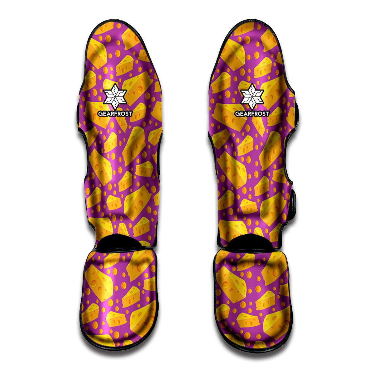 Purple Cheese And Holes Pattern Print Muay Thai Shin Guards