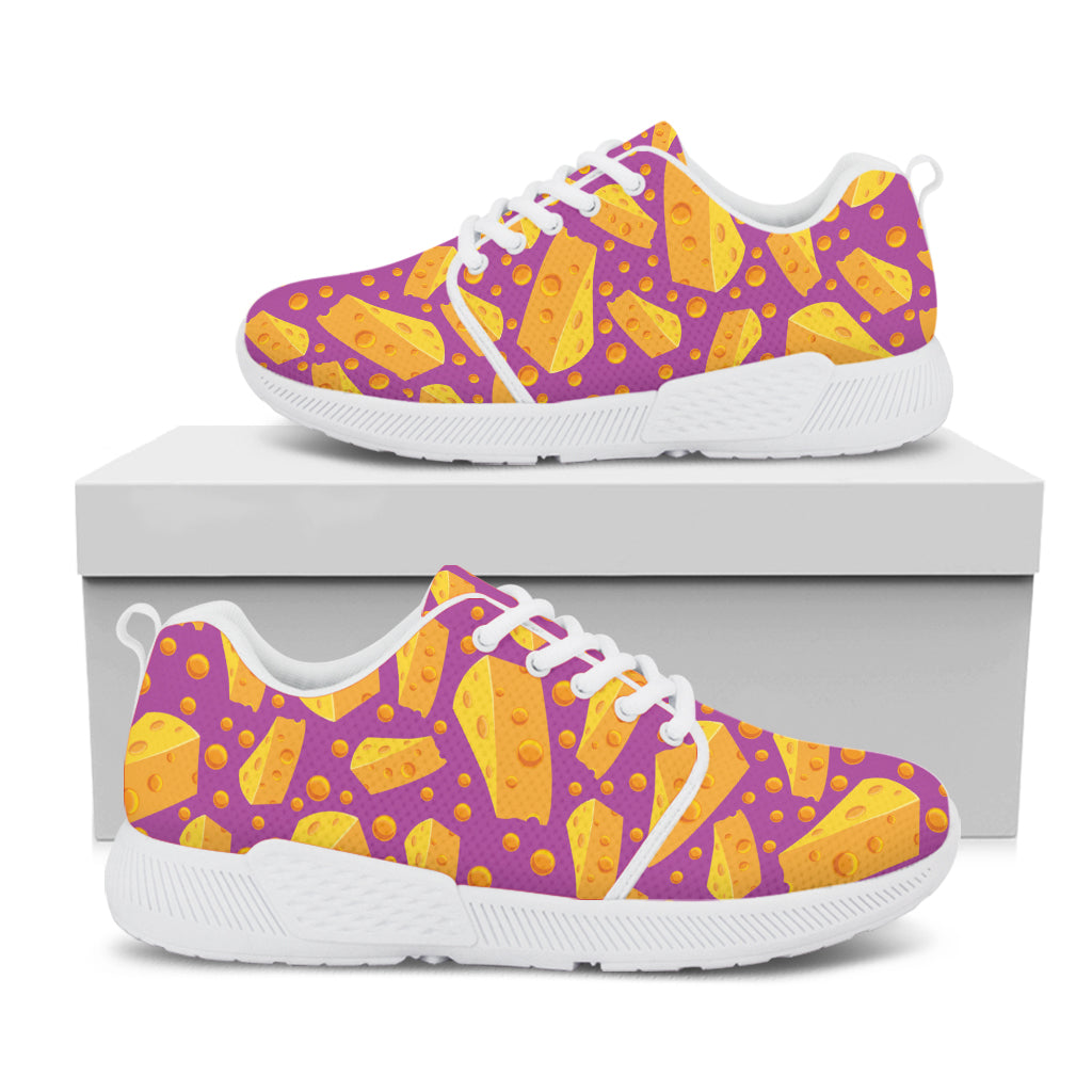 Purple Cheese And Holes Pattern Print White Athletic Shoes