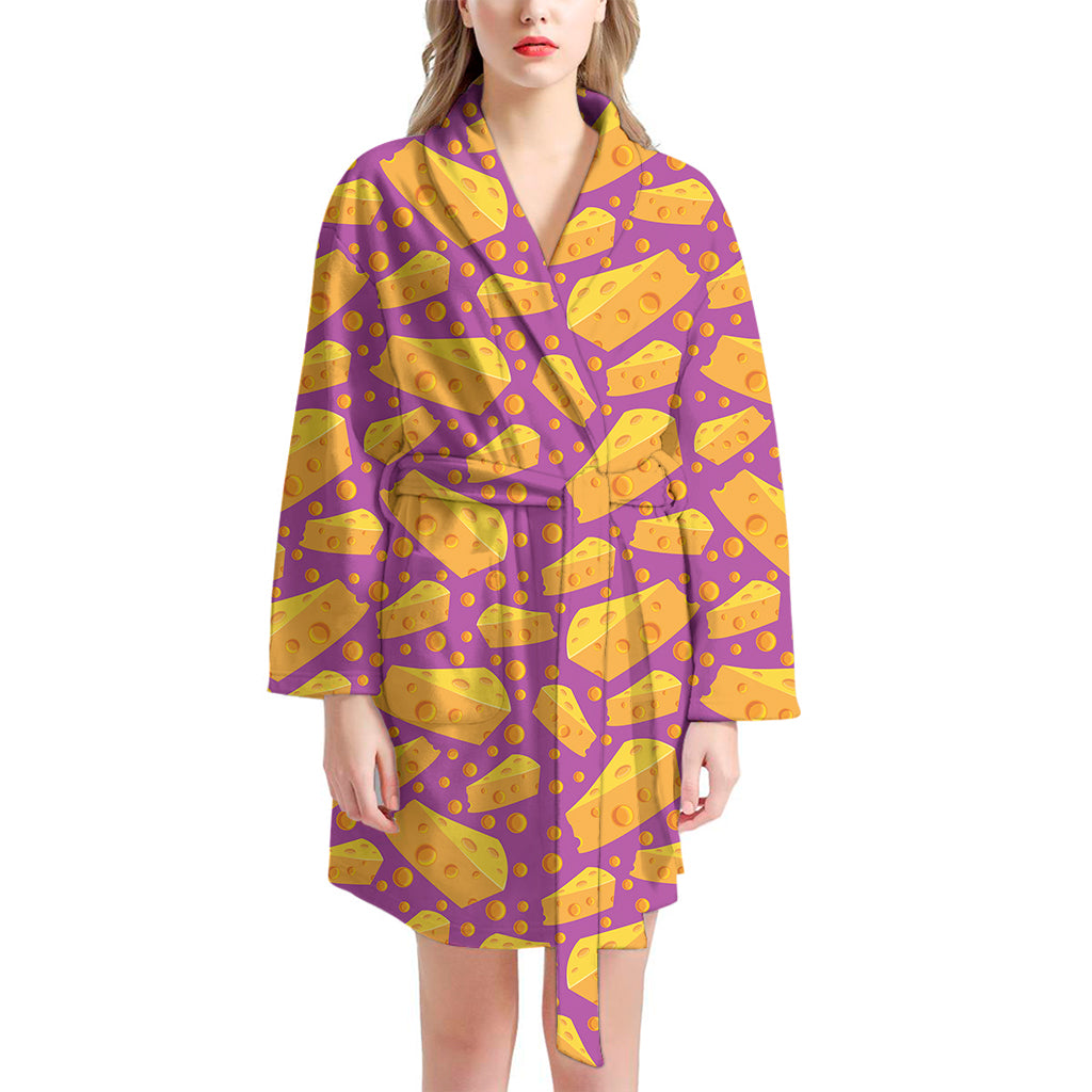 Purple Cheese And Holes Pattern Print Women's Bathrobe