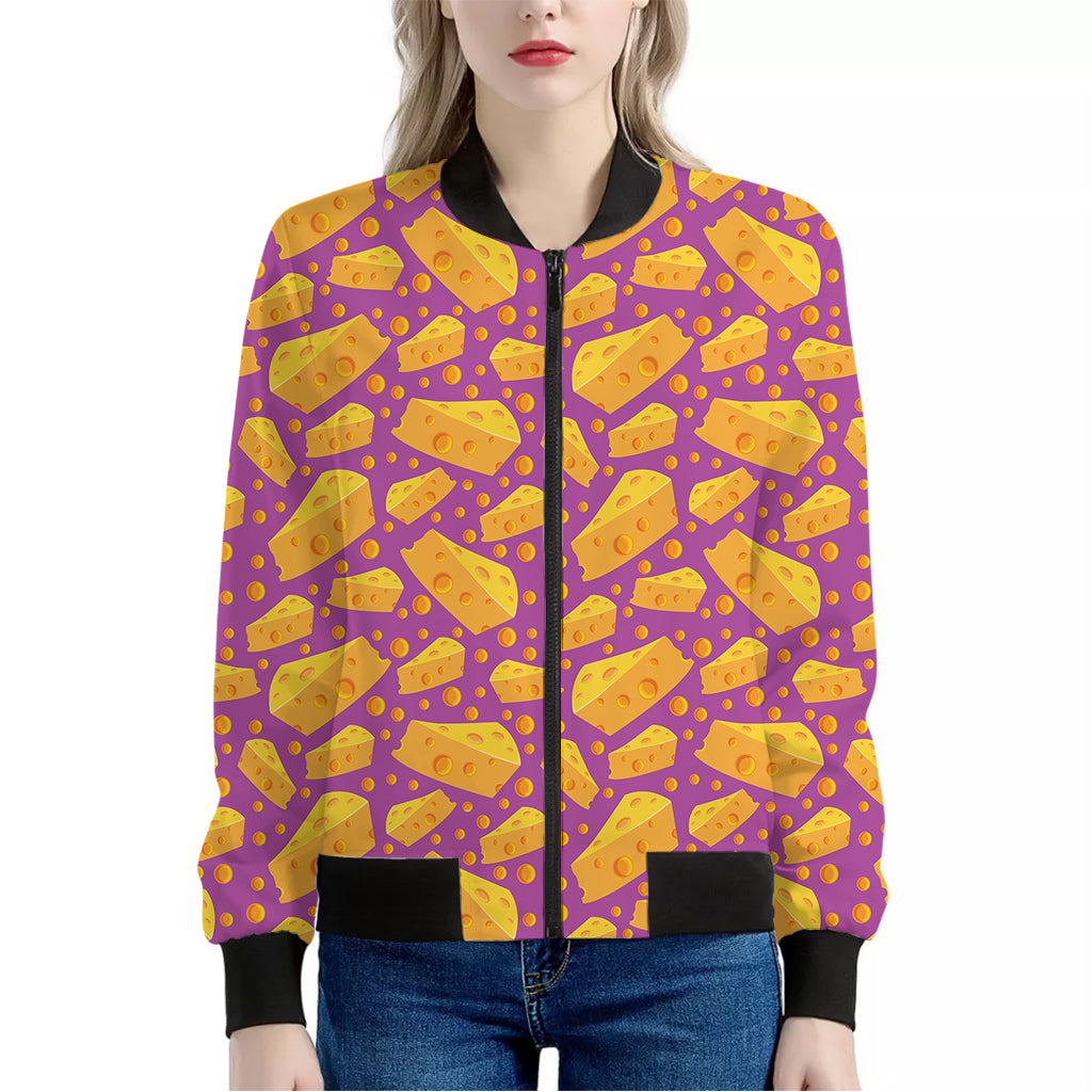 Purple Cheese And Holes Pattern Print Women's Bomber Jacket