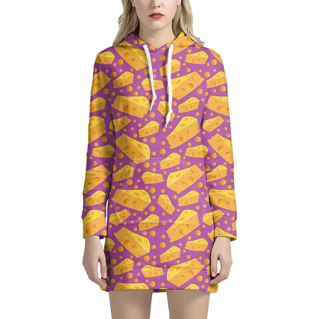 Purple Cheese And Holes Pattern Print Women's Pullover Hoodie Dress