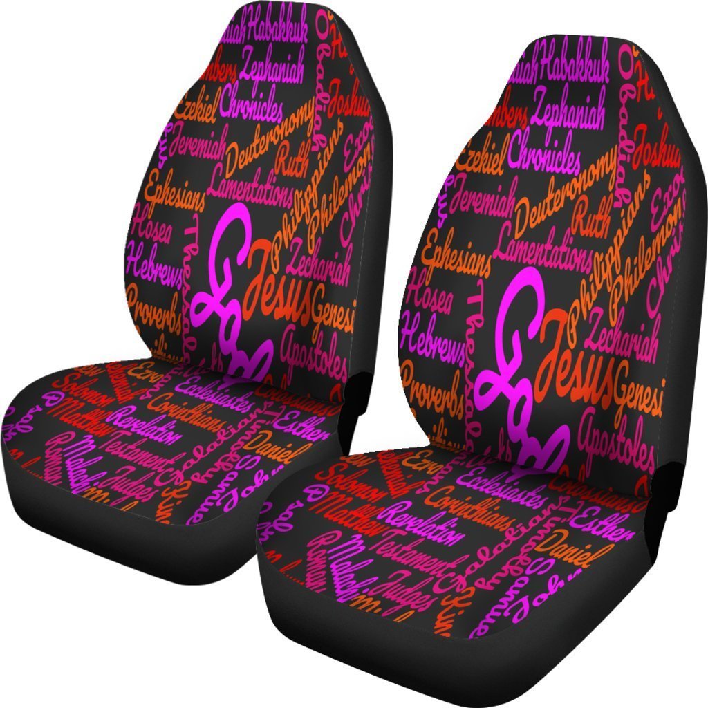 Purple Christian Text Universal Fit Car Seat Covers