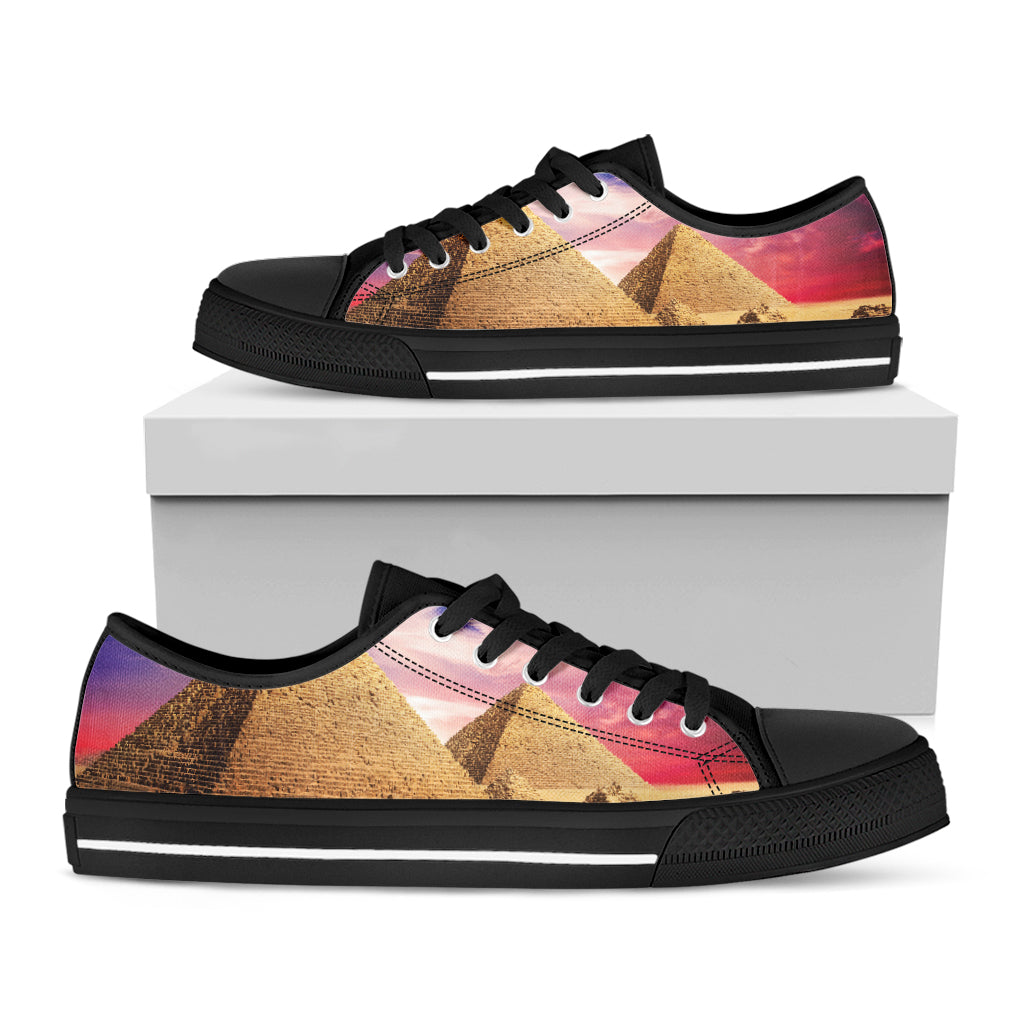 Purple Cloud Pyramid Print Black Low Top Shoes