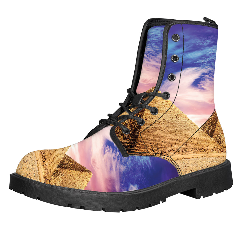 Purple Cloud Pyramid Print Leather Boots