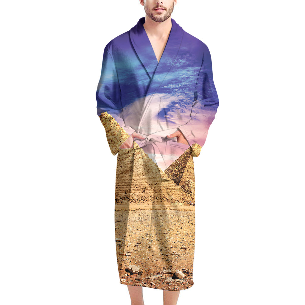 Purple Cloud Pyramid Print Men's Bathrobe