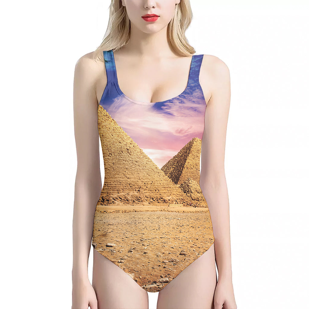 Purple Cloud Pyramid Print One Piece Halter Neck Swimsuit