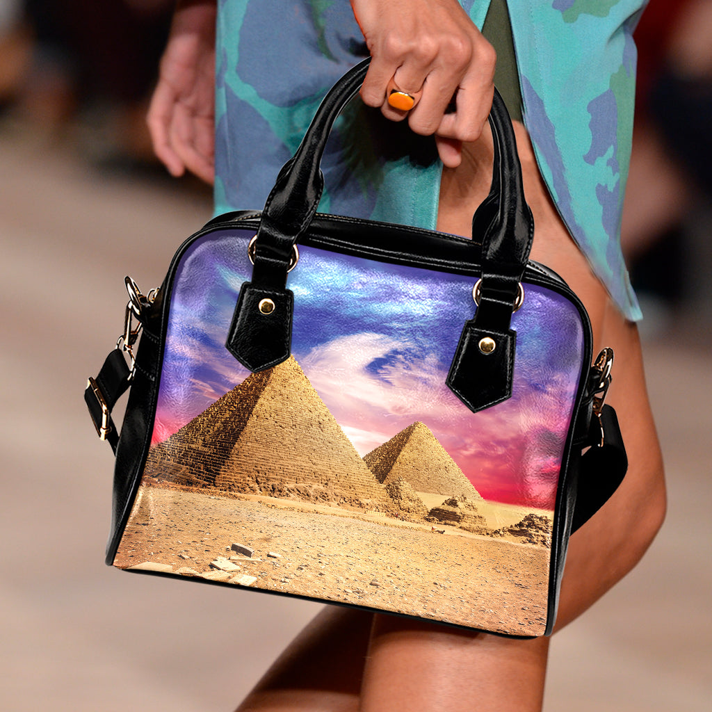 Purple Cloud Pyramid Print Shoulder Handbag