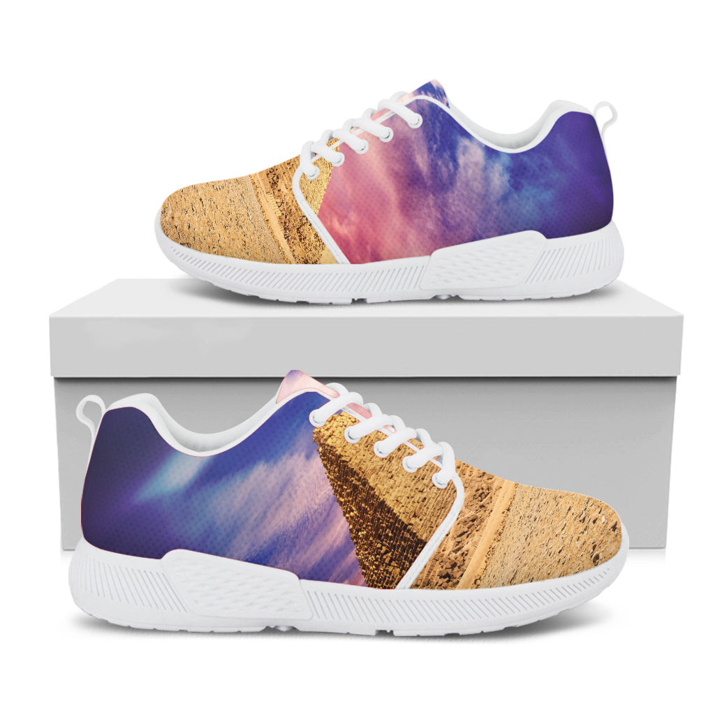 Purple Cloud Pyramid Print White Athletic Shoes