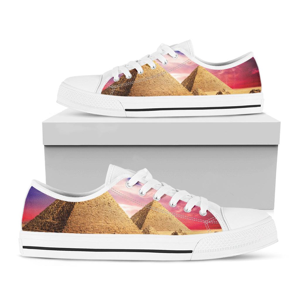 Purple Cloud Pyramid Print White Low Top Shoes