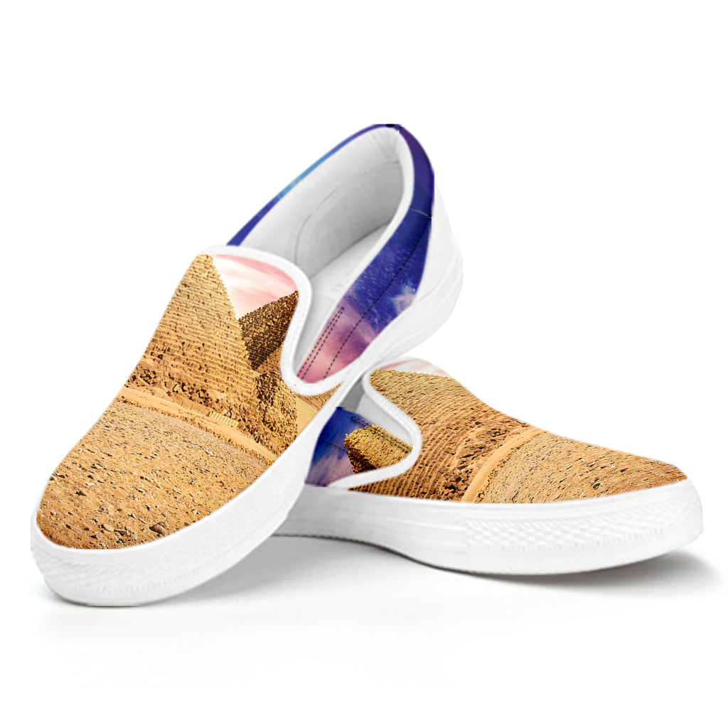 Purple Cloud Pyramid Print White Slip On Shoes