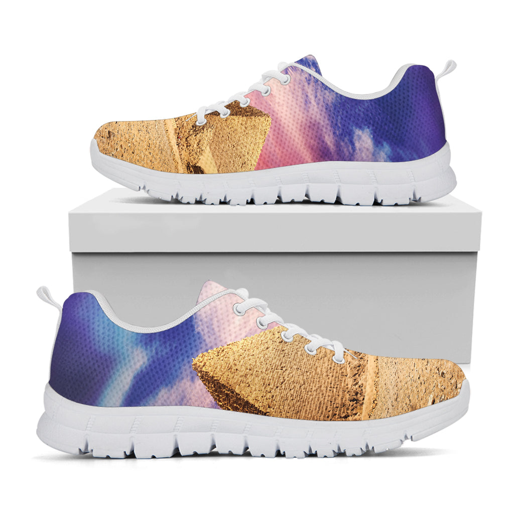 Purple Cloud Pyramid Print White Sneakers