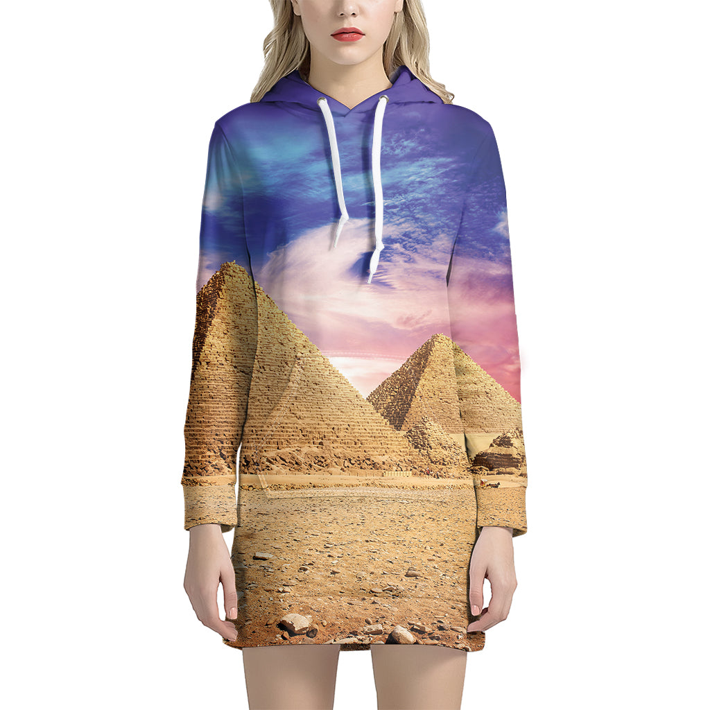 Purple Cloud Pyramid Print Women's Pullover Hoodie Dress