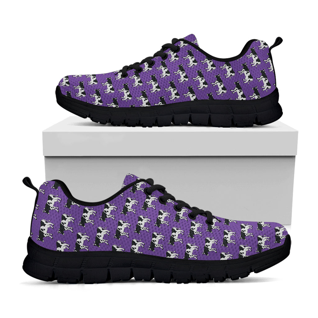 Purple Cow Pattern Print Black Sneakers