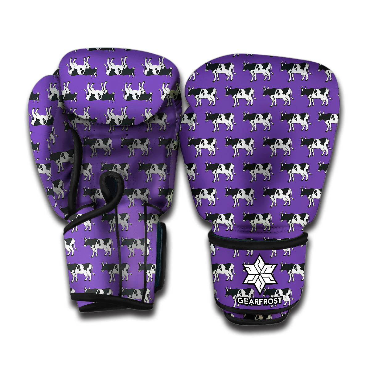 Purple Cow Pattern Print Boxing Gloves