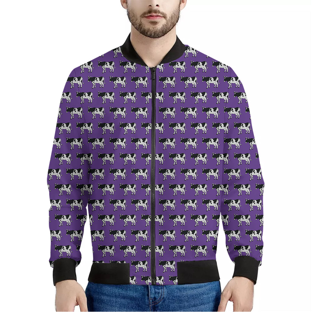 Purple Cow Pattern Print Men's Bomber Jacket